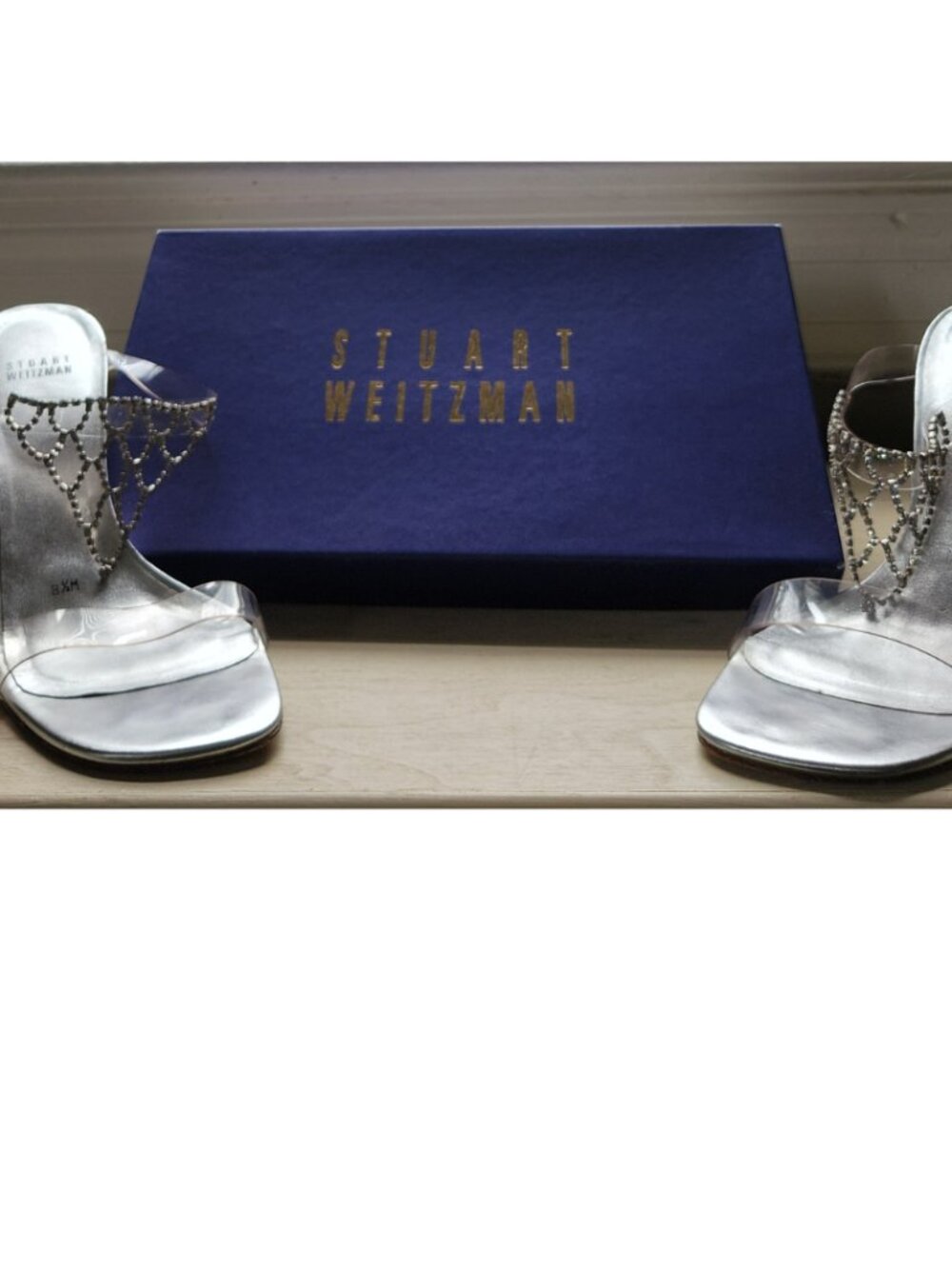 Stuart Weitzman Nouveau Clear Vinyl Slingback Heels with Swarovski crystals